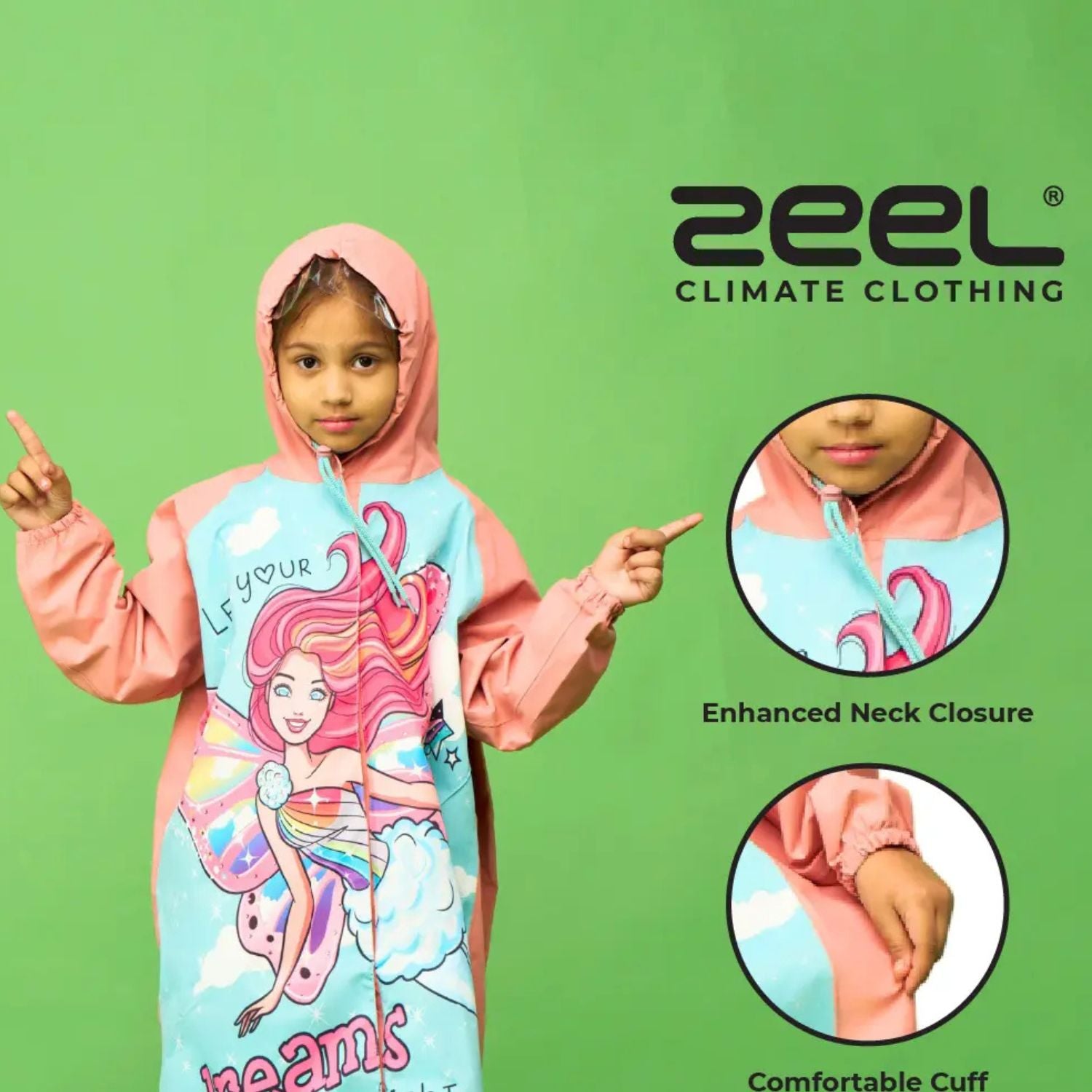 Zeel Barbie Fashionista Girls Raincoat | Waterproof Hooded Jacket for Kids | Cute & Stylish Rain Protection - Best Price online Prokicksports.com
