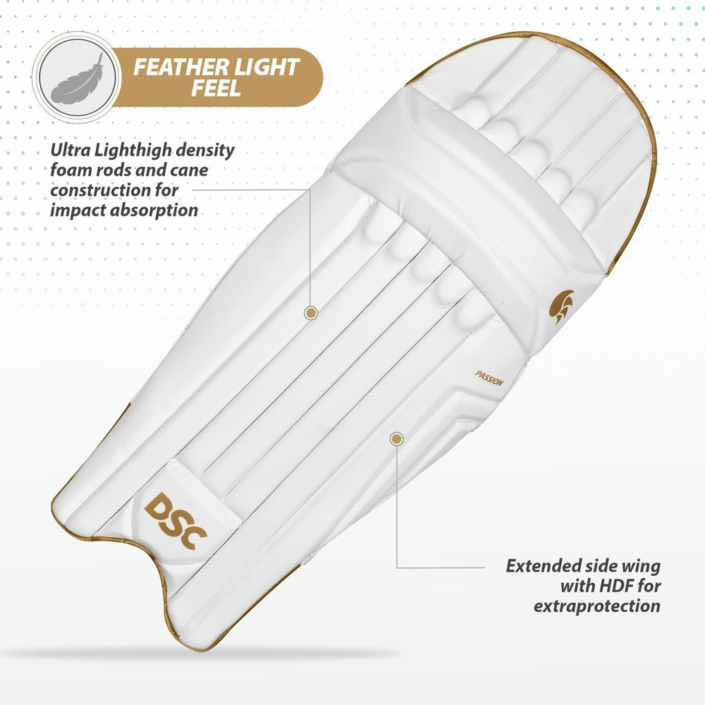 DSC Passion Batting Legguard RH – White/Gold | Men’s Cricket Pad | Lightweight, High-Impact Protection - Best Price online Prokicksports.com