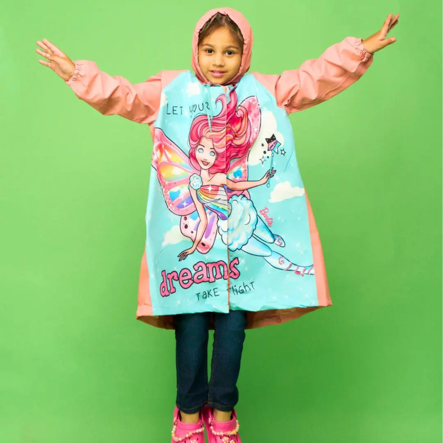 Zeel Barbie Fashionista Girls Raincoat | Waterproof Hooded Jacket for Kids | Cute & Stylish Rain Protection - Best Price online Prokicksports.com