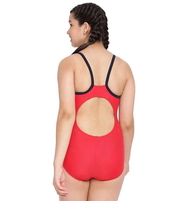 Speedo Girl's Endurance 10 Heritage Logo Thinstrap Muscleback One-Piece Swimsuit - V-Cut, Fed Red & True Navy - Best Price online Prokicksports.com