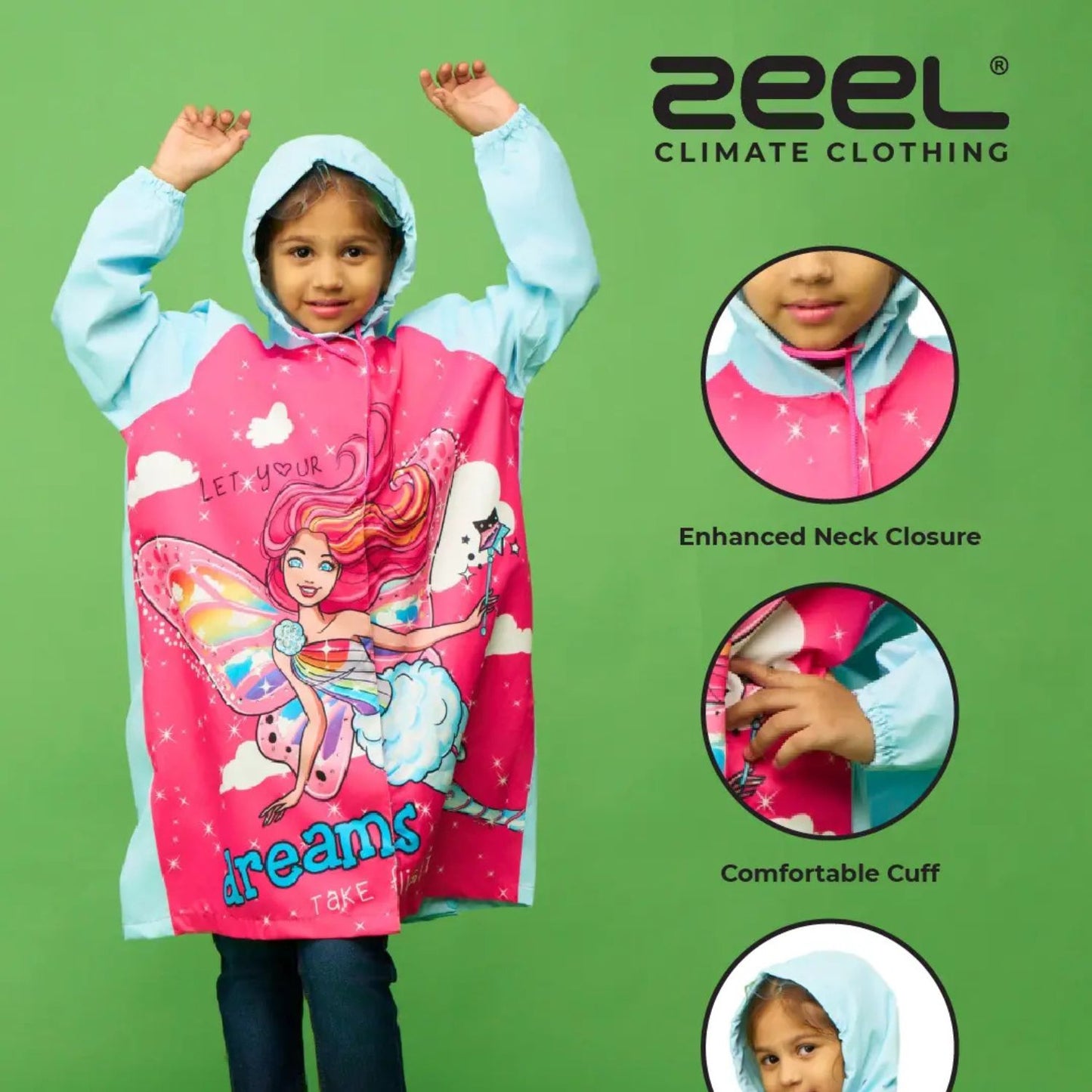 Zeel Barbie Fashionista Girls Raincoat | Waterproof Hooded Jacket for Kids | Cute & Stylish Rain Protection - Best Price online Prokicksports.com