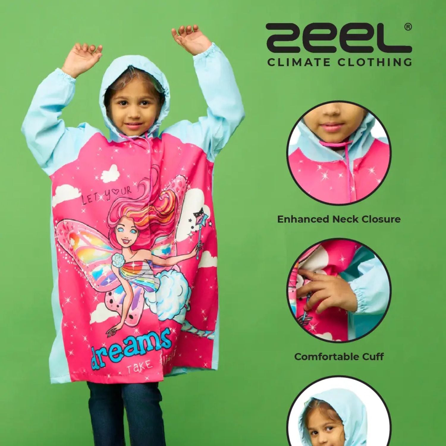 Zeel Barbie Fashionista Girls Raincoat | Waterproof Hooded Jacket for Kids | Cute & Stylish Rain Protection - Best Price online Prokicksports.com
