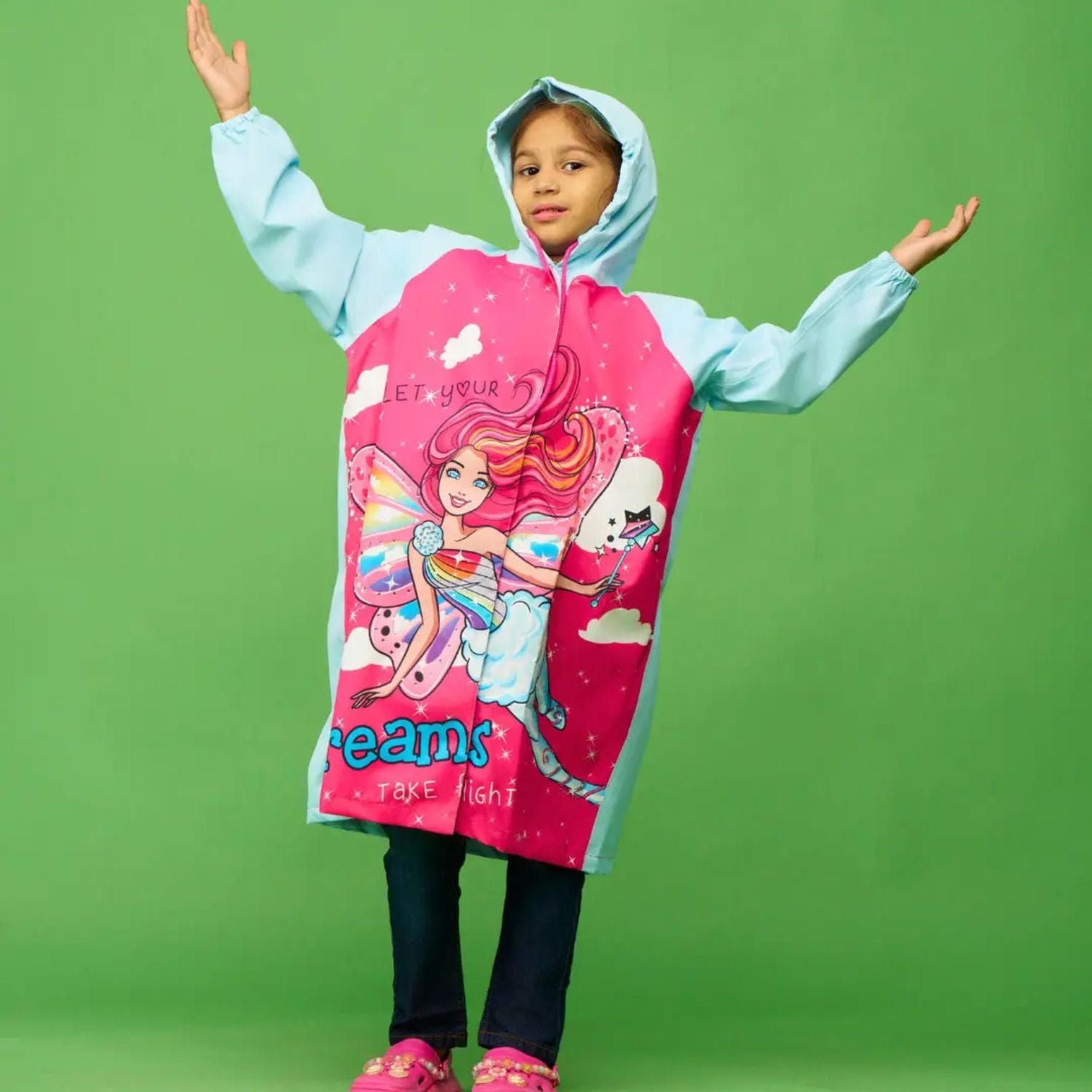 Zeel Barbie Fashionista Girls Raincoat | Waterproof Hooded Jacket for Kids | Cute & Stylish Rain Protection - Best Price online Prokicksports.com