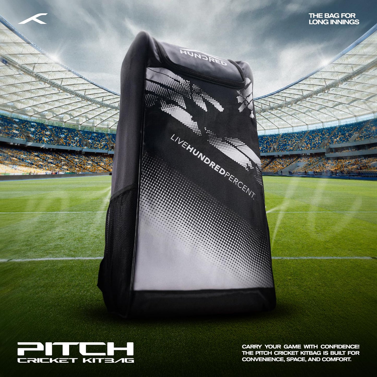 Hundred Pitch Cricket Kit Bag – Spacious Cricket Duffle Bag with Bat Compartment, Shoe Pocket & Durable Zippers for Practice and Match Travel - Best Price online Prokicksports.com