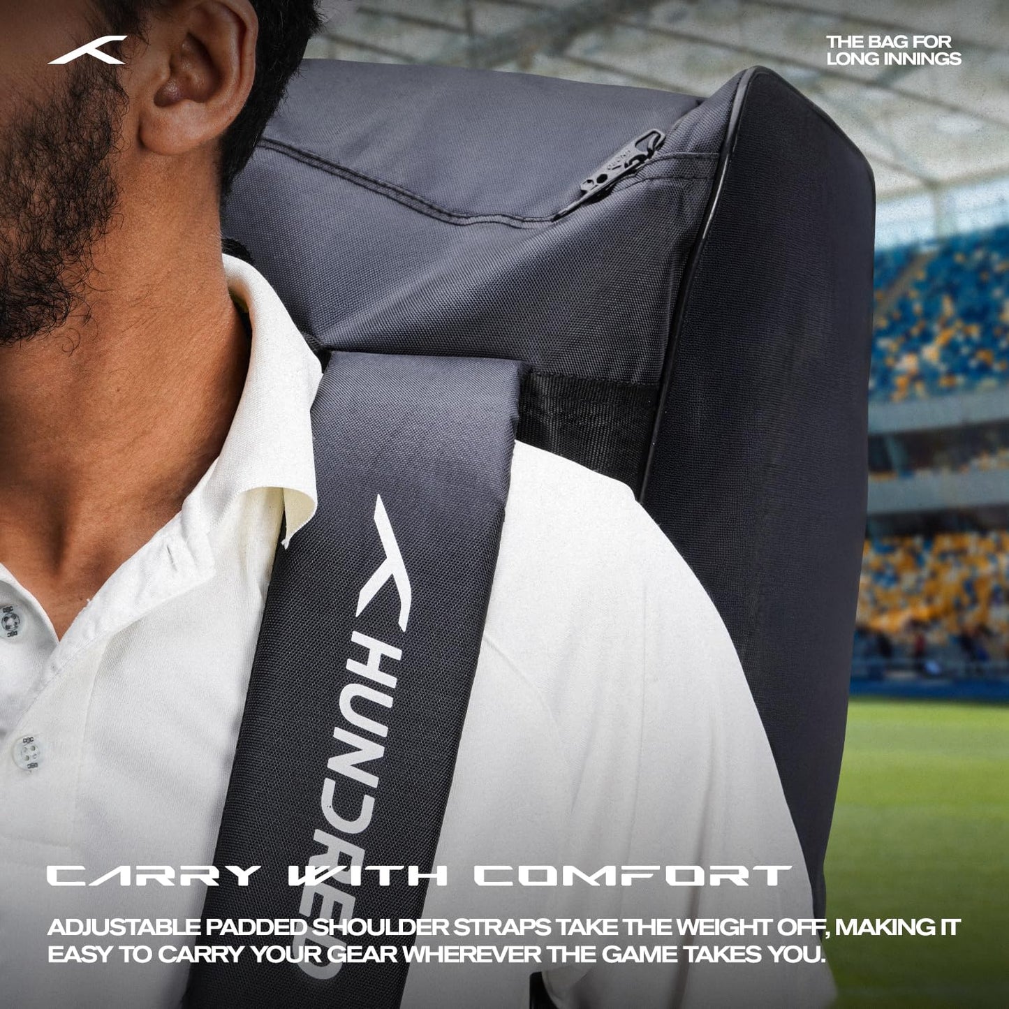 Hundred Pitch Cricket Kit Bag – Spacious Cricket Duffle Bag with Bat Compartment, Shoe Pocket & Durable Zippers for Practice and Match Travel - Best Price online Prokicksports.com