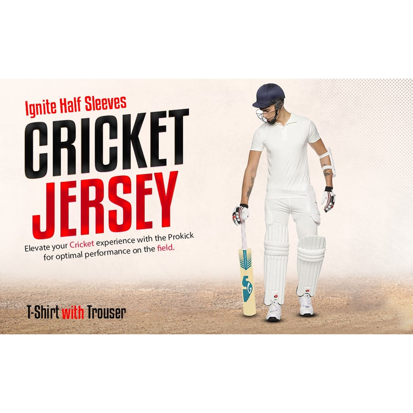 Prokick Ignite Half Sleeves Cricket Jersey Set, T-Shirt with Trouser (Off White) - Best Price online Prokicksports.com