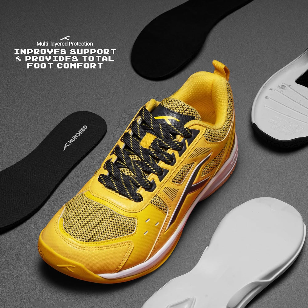 HUNDRED Raze Non-Marking Badminton Shoes | Lightweight Indoor Sports Shoes with X-Cushion, Active Grip Sole & Toe Assist Technology