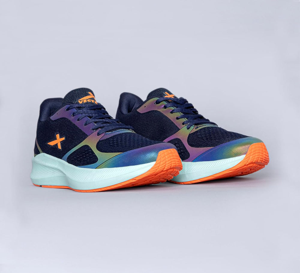 Vector X Reflector Jogging Shoes | Lightweight Sports Shoes for Men | Breathable Mesh Sneakers for Running, Walking, Gym & Training – Navy/Orange - Best Price online Prokicksports.com