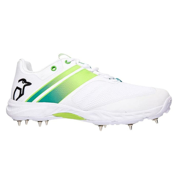 Kookaburra Pro 2.0 Spike Cricket Shoes | 10 Replaceable Metal Spikes | Breathable Mesh Upper | Lightweight EVA Midsole | White/Lime