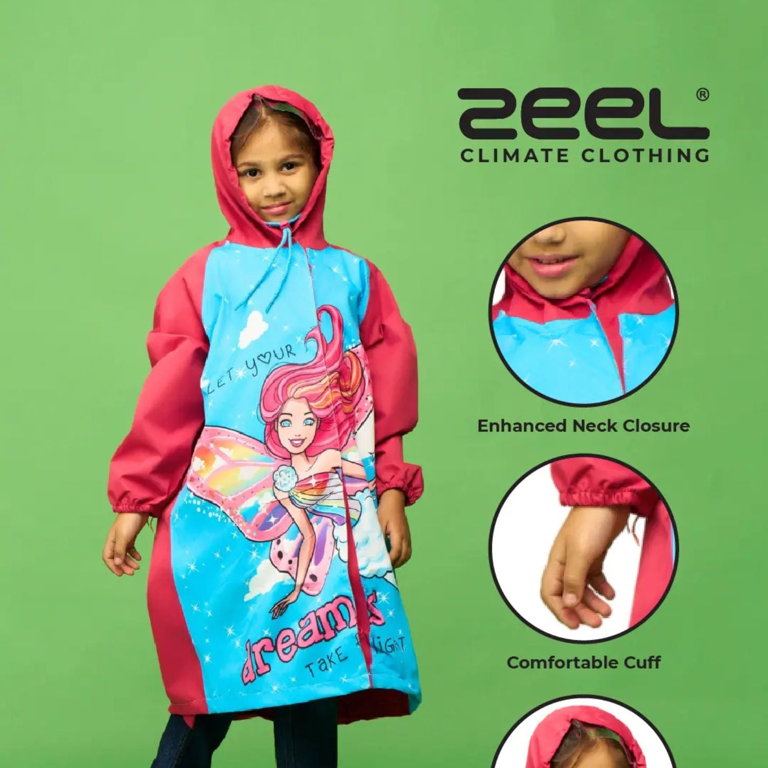 Zeel Barbie Fashionista Girls Raincoat | Waterproof Hooded Jacket for Kids | Cute & Stylish Rain Protection - Best Price online Prokicksports.com
