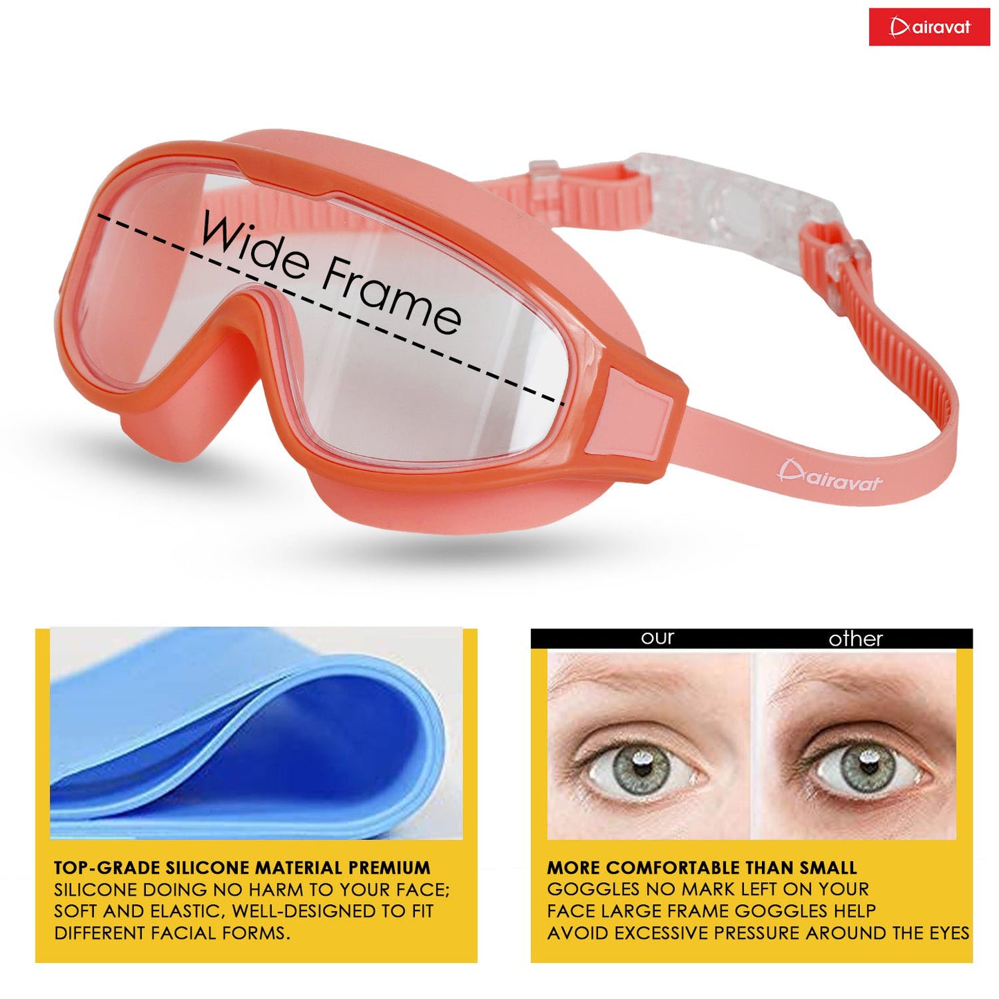 Airavat Shore 1024 Swimming Goggles, Assorted Colors - Anti-Fog, UV Protection, Adjustable Fit for Men & Women - Best Price online Prokicksports.com