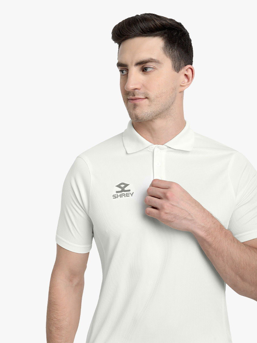 Shrey Cricket Match Shirt 2.0 Short Sleeves | Heat-Dispersing Fabric, Mesh Panels & Anti-Odour | Off-White - Best Price online Prokicksports.com