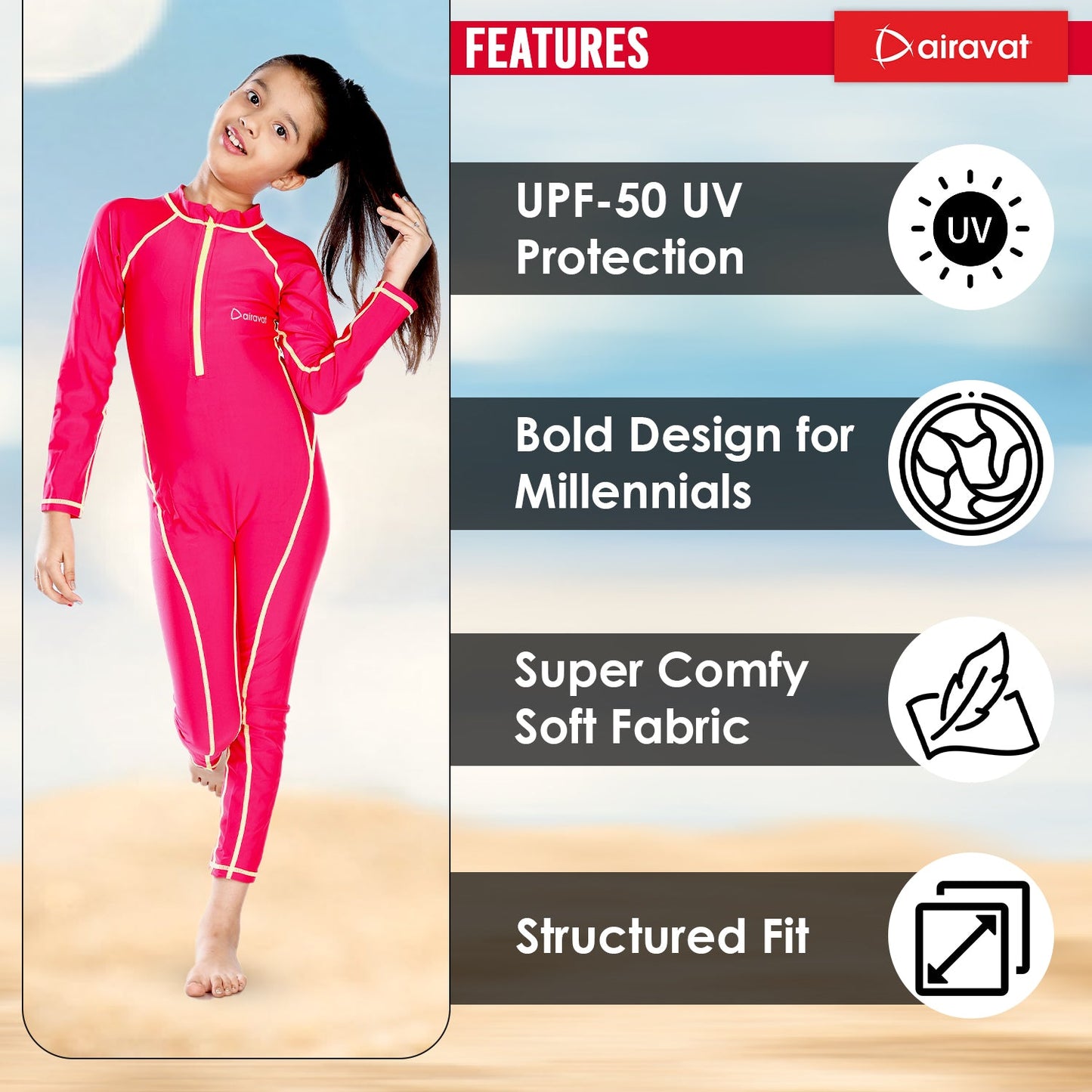 Airavat 1508 Children's Full-Body Swimwear | UV Protection, Quick-Dry & Stretchable | Comfortable One-Piece Swimsuit for Boys & Girls - Best Price online Prokicksports.com