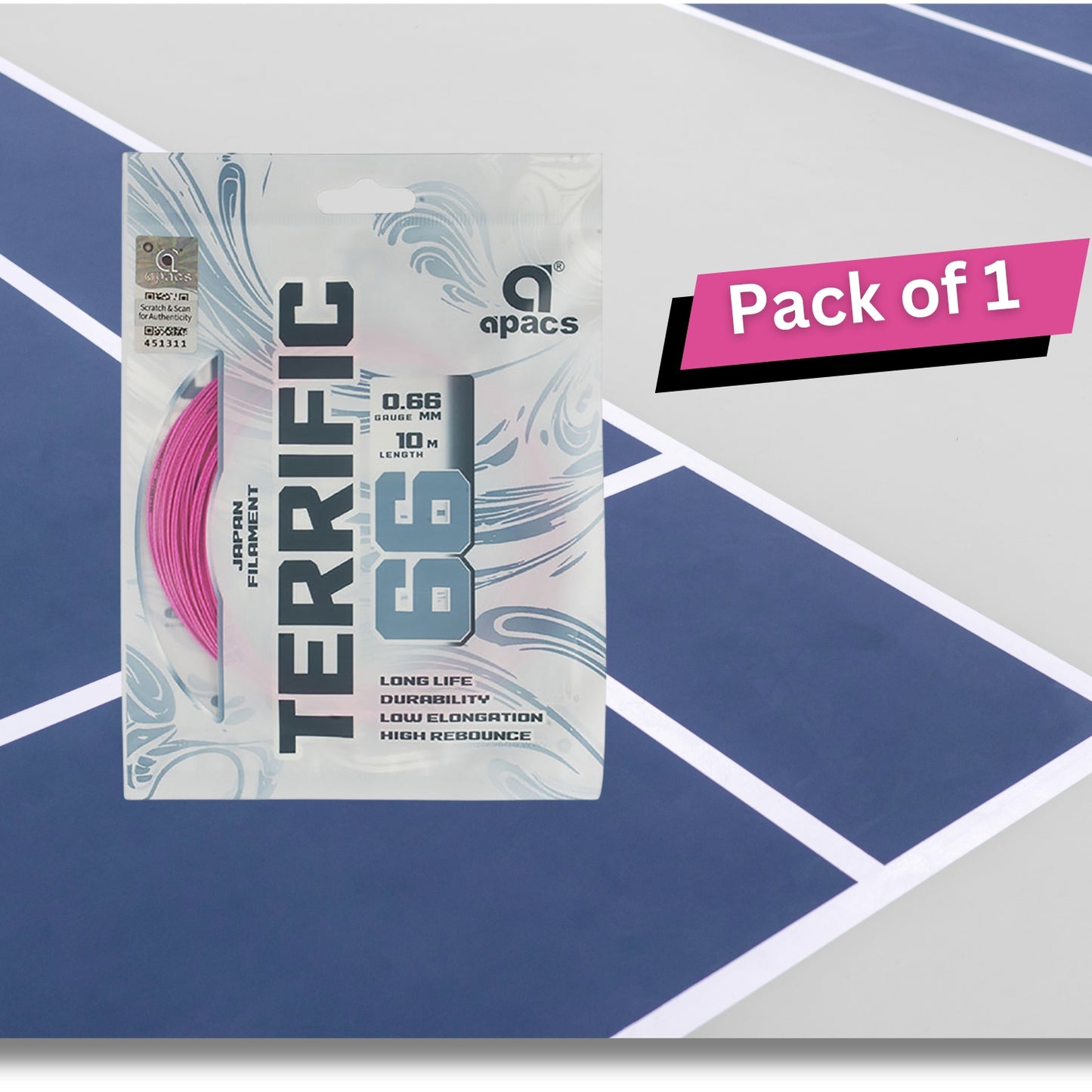 Apacs Terrific 66 Badminton String Assorted Colors – High Repulsion Durable Performance String for Fast, Powerful, and Control-Oriented Players - Best Price online Prokicksports.com