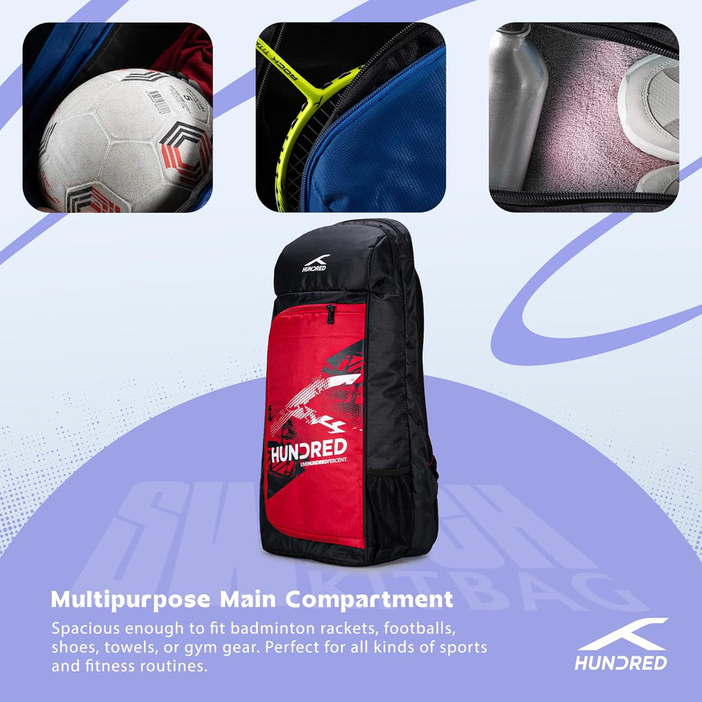 Hundred Switch Pack Cricket Kit Bag – Lightweight Cricket Duffle Bag with Bat Pocket, Shoe Compartment & Easy Access Design for Daily Practice - Best Price online Prokicksports.com