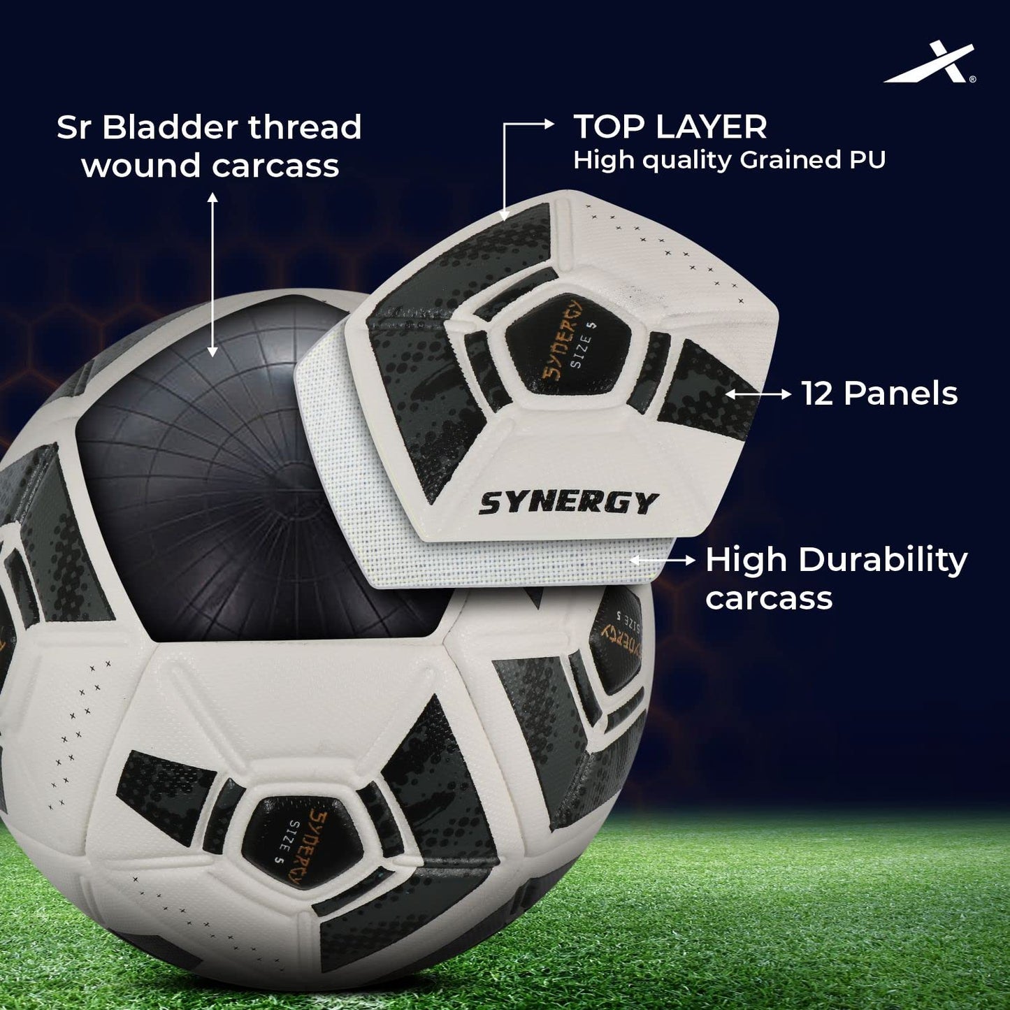 Vector X Synergy Thermo Fusion Football | Size 5 | Seamless PU Surface, Rubber Bladder, High Air Retention for Match & Training – All Weather Use - Best Price online Prokicksports.com