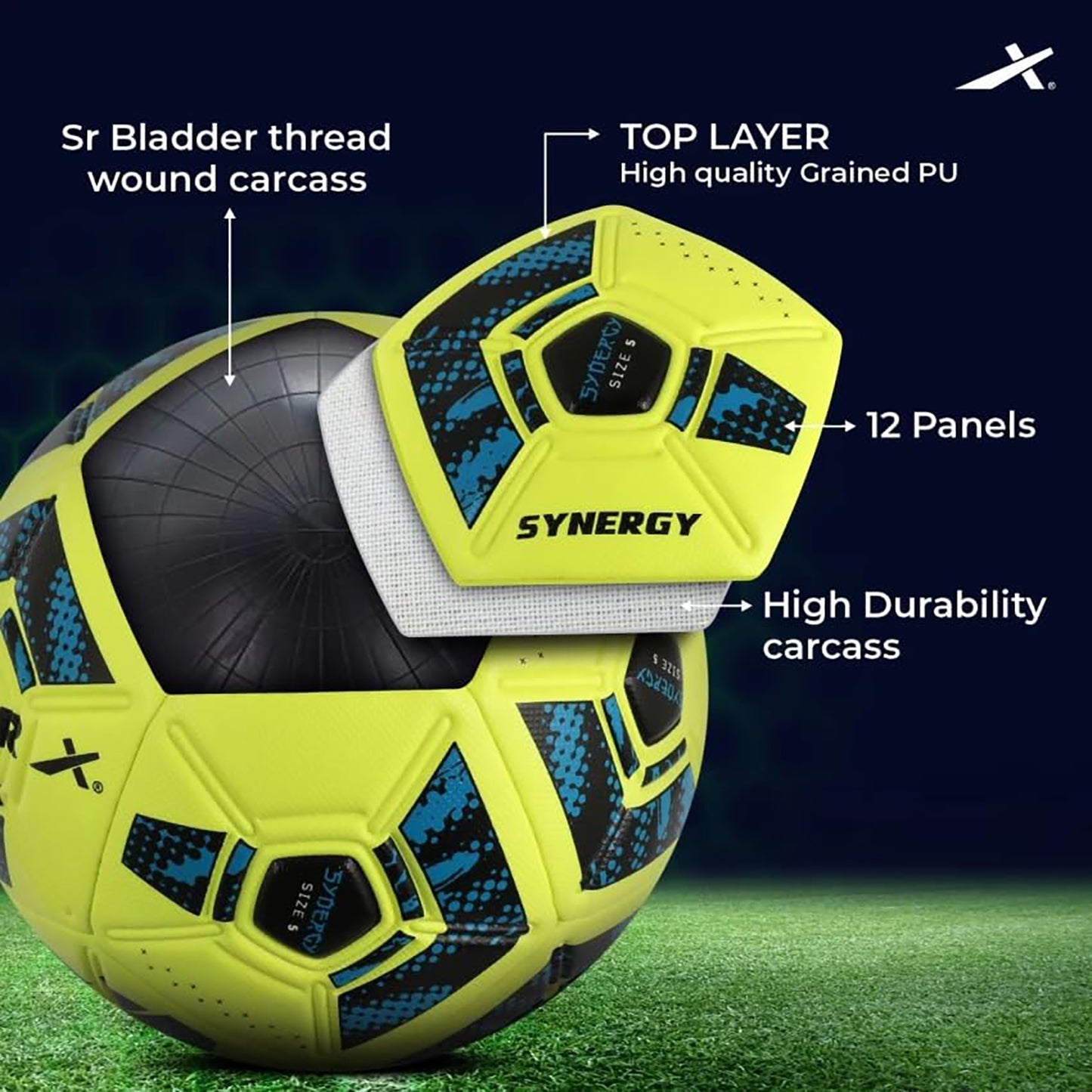 Vector X Synergy Thermo Fusion Football | Size 5 | Seamless PU Surface, Rubber Bladder, High Air Retention for Match & Training – All Weather Use - Best Price online Prokicksports.com