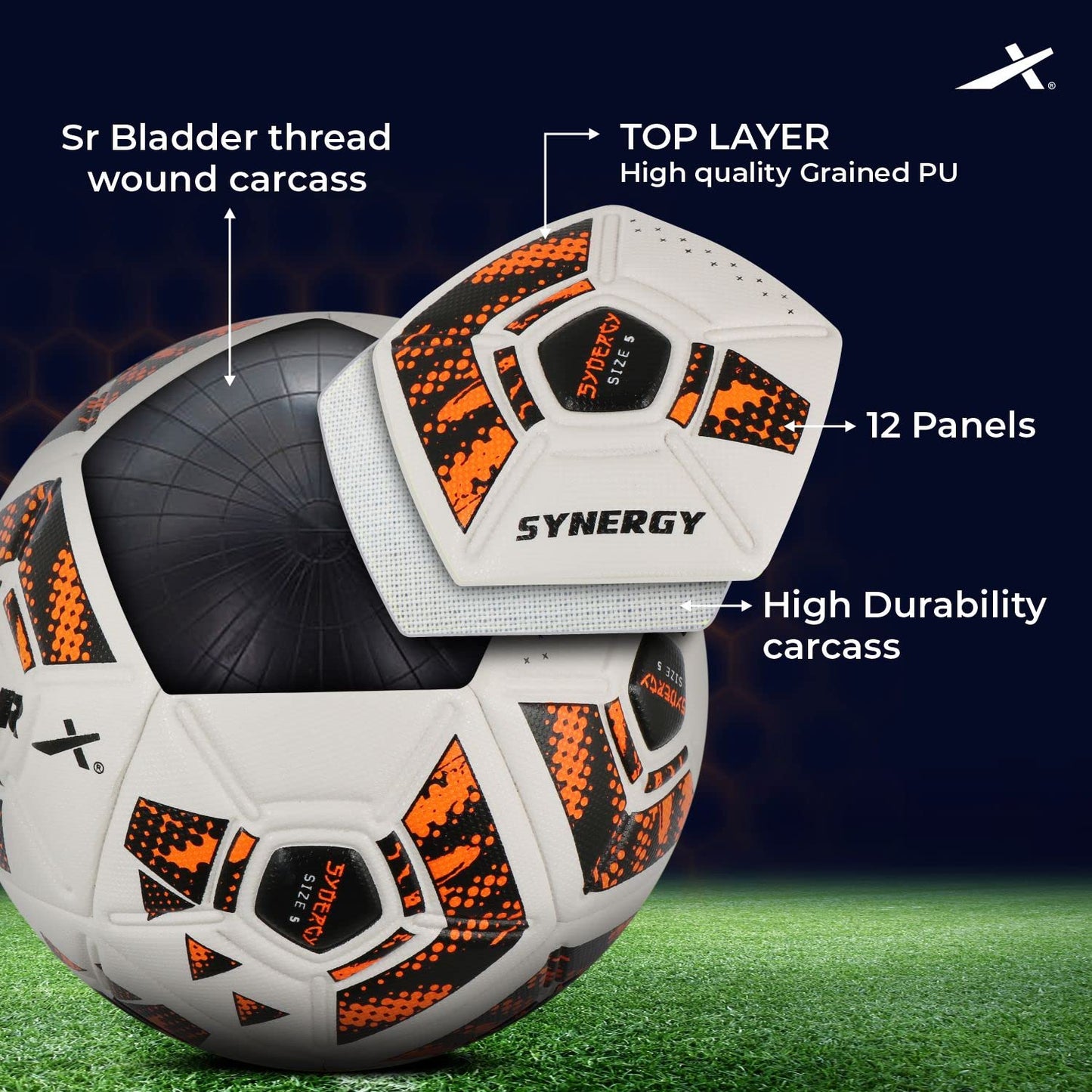 Vector X Synergy Thermo Fusion Football | Size 5 | Seamless PU Surface, Rubber Bladder, High Air Retention for Match & Training – All Weather Use - Best Price online Prokicksports.com
