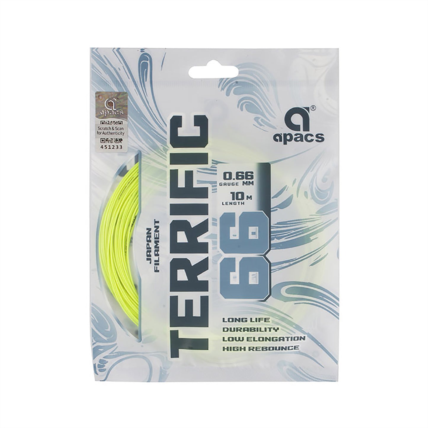Apacs Terrific 66 Badminton String Assorted Colors – High Repulsion Durable Performance String for Fast, Powerful, and Control-Oriented Players - Best Price online Prokicksports.com