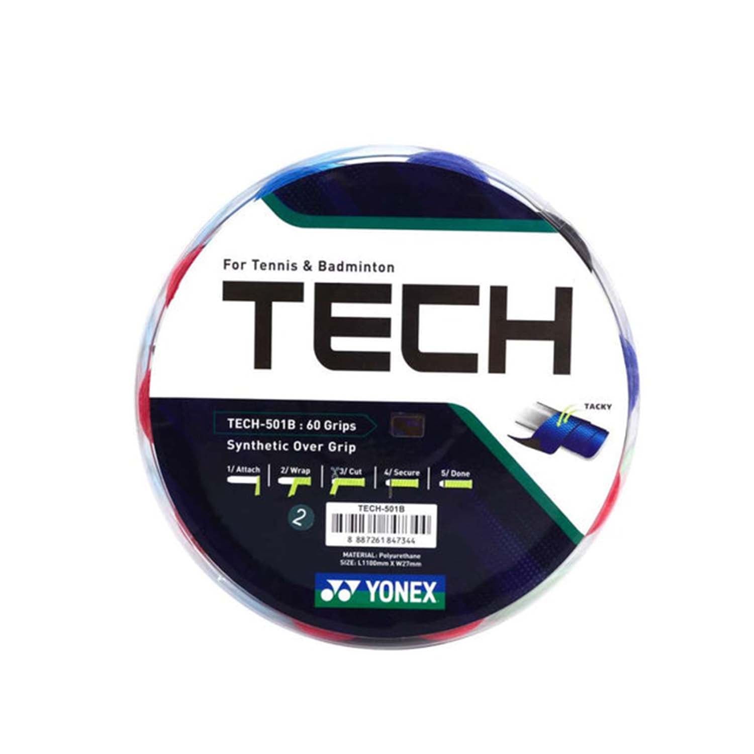 Yonex Tech 501B Badminton Grip – Anti-Slip, Sweat-Absorbent, Durable Overgrip for Badminton Rackets (Assorted Colors, 1 Can) (60 Pcs) - Best Price online Prokicksports.com