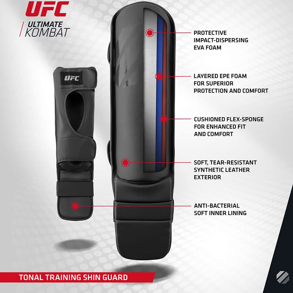 UFC Tonal Training Shin Guards Black | Lightweight MMA Muay Thai Protective Gear for Sparring & Training - Best Price online Prokicksports.com