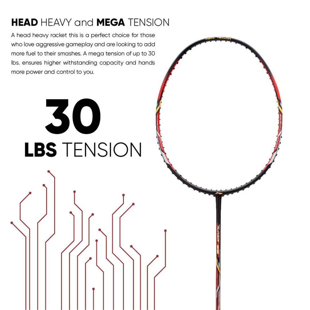 Li-Ning Turbo 99 Unstrung Carbon Fibre Badminton Racket – Lightweight, High-Power & Durable with Free Full Cover (Black/Red) - Best Price online Prokicksports.com