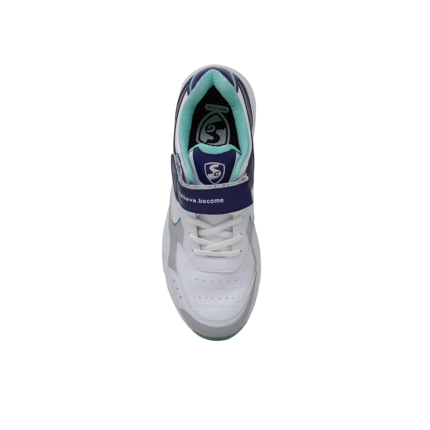 SG Armour Spike Cricket Shoes, White/Navy/Teal - Best Price online Prokicksports.com