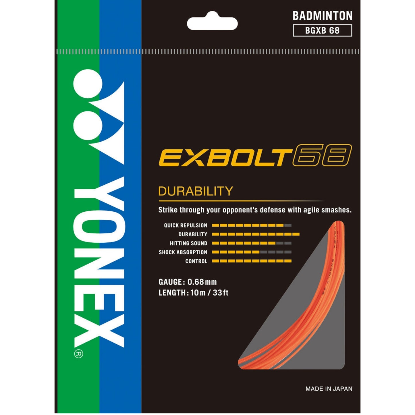Yonex Exbolt 68 Badminton String – High Repulsion Power, Quick Response, Durable & Control-Oriented String for Advanced Players