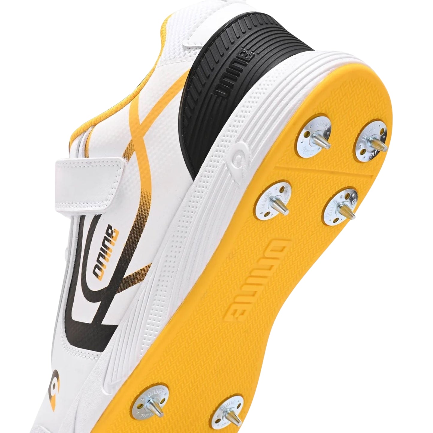 Dnine King-2 Bowling Spikes Cricket Shoes for Men | Metal Spikes | PU Upper | TPU Outsole | EVA Midsole | White/Yellow | Ideal for Fast Bowlers - Best Price online Prokicksports.com