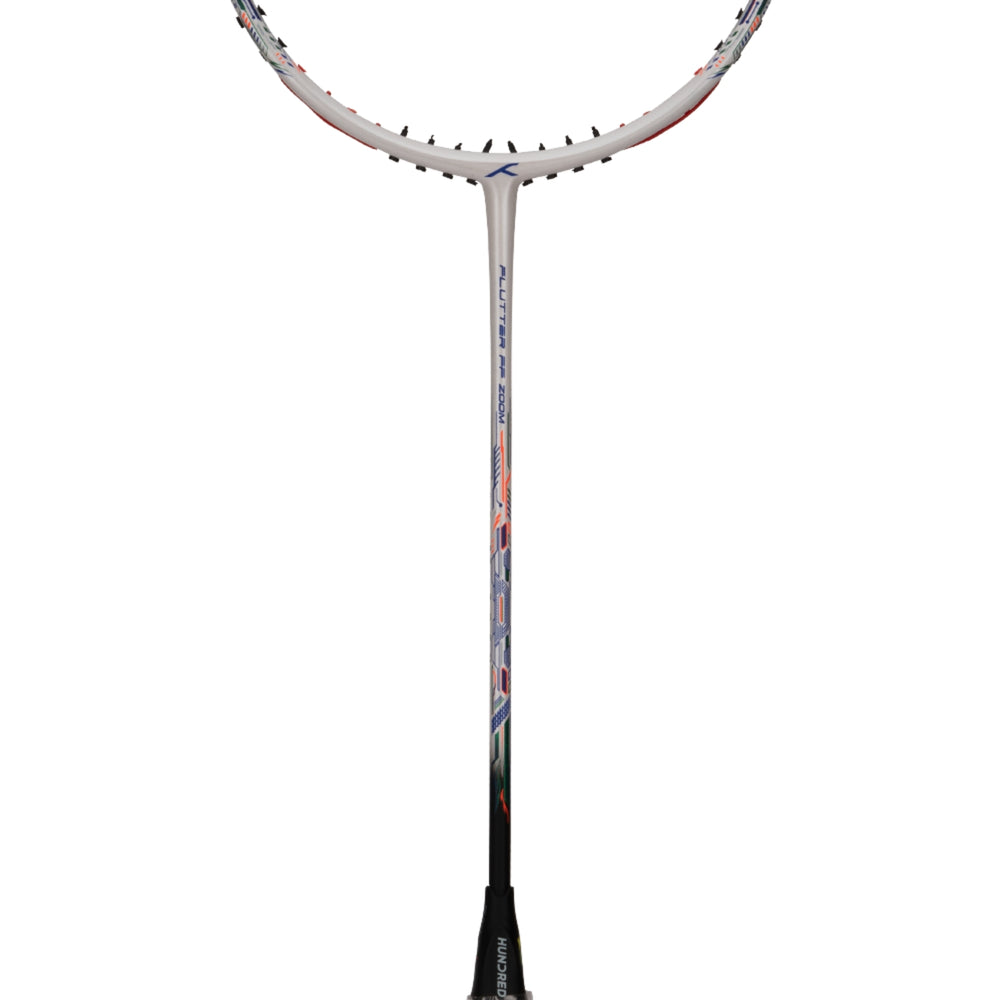 Hundred Flutter FF Zoom Unstrung Badminton Racket – White/Black | Ultra-Light 78g Graphite Frame, 32 LBS Tension Capacity, for Intermediate & Advanced Players - Best Price online Prokicksports.com