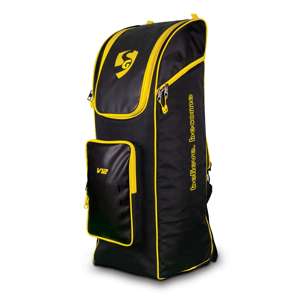 SG V12 Duffle Junior Cricket Kit Bag with Wheelie – Compact Trolley Bag for Kids with Shoulder Straps, Black/Yellow, Lightweight and Durable - Best Price online Prokicksports.com