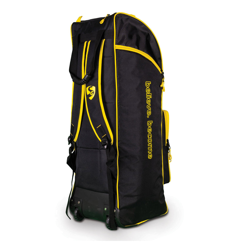 SG V12 Duffle Junior Cricket Kit Bag with Wheelie – Compact Trolley Bag for Kids with Shoulder Straps, Black/Yellow, Lightweight and Durable - Best Price online Prokicksports.com