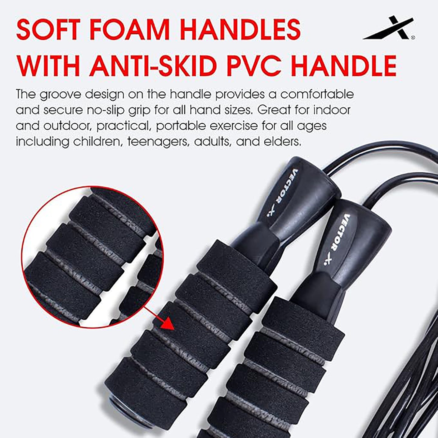 Vector X VX-705 PVC Jump Rope – Adjustable Speed Skipping Rope for Cardio, Weight Loss, CrossFit, Boxing, Home Workouts – Durable & Lightweight Design - Best Price online Prokicksports.com