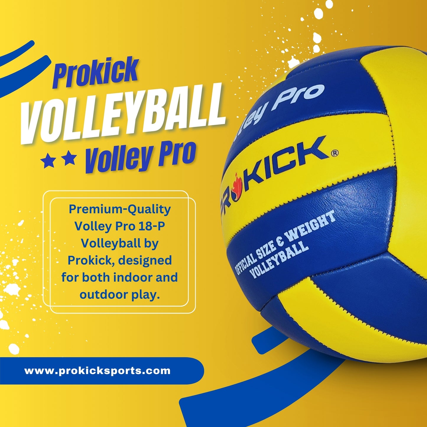 Prokick Volley Pro Machine Stitched 18-P Volleyball, Blue/Yellow (Size 4) - Best Price online Prokicksports.com