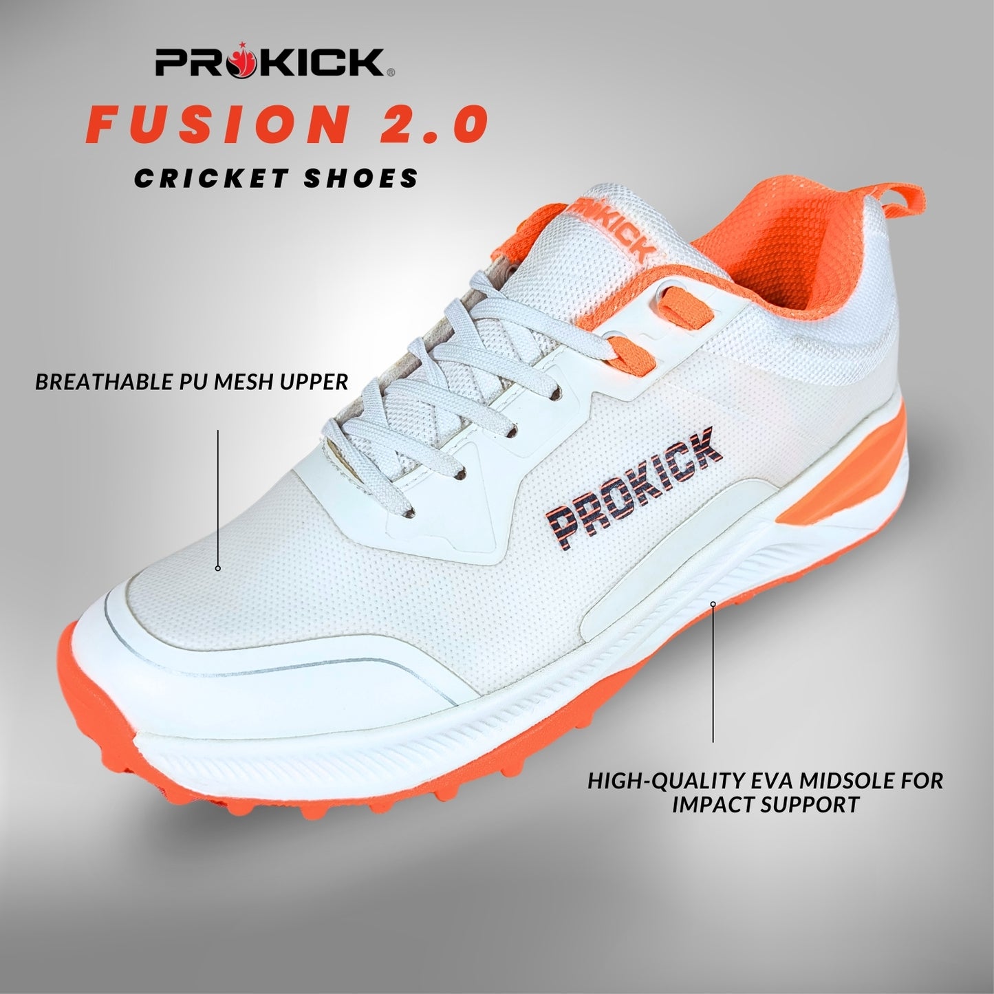 Prokick Fusion 2.0 Cricket Shoes | Lightweight Rubber Shoes | Men's Cricket Footwear | Durable Sports Shoes for Turf & Ground | Anti-Slip Grip | Breathable Comfort