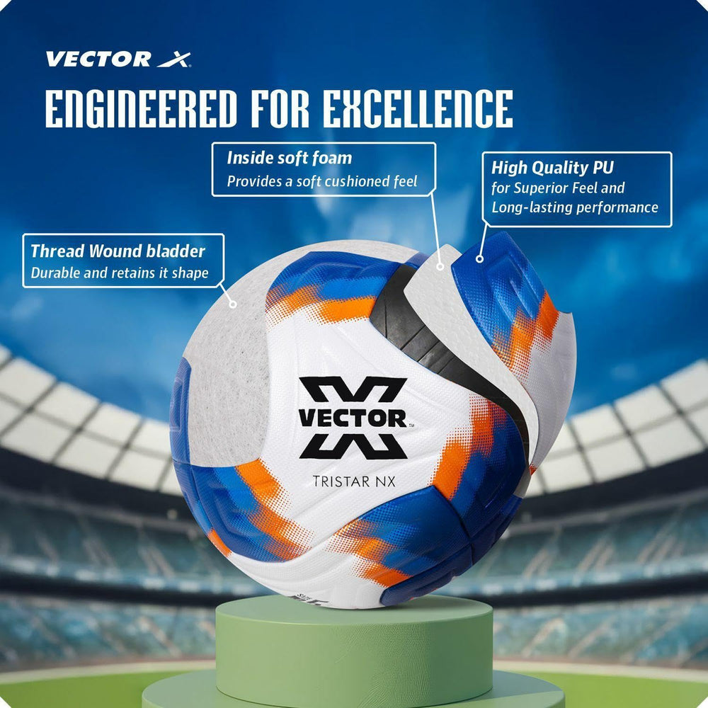 Vector X Tristar NX 8 Panels Thermo Bonded Soccer Ball (Size 5) | Professional Match & Training Football