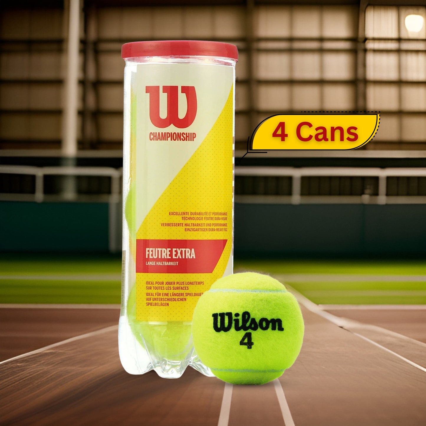 Wilson Four Championship Extra Duty Tennis Balls Dozen, 4 Cans - Best Price online Prokicksports.com