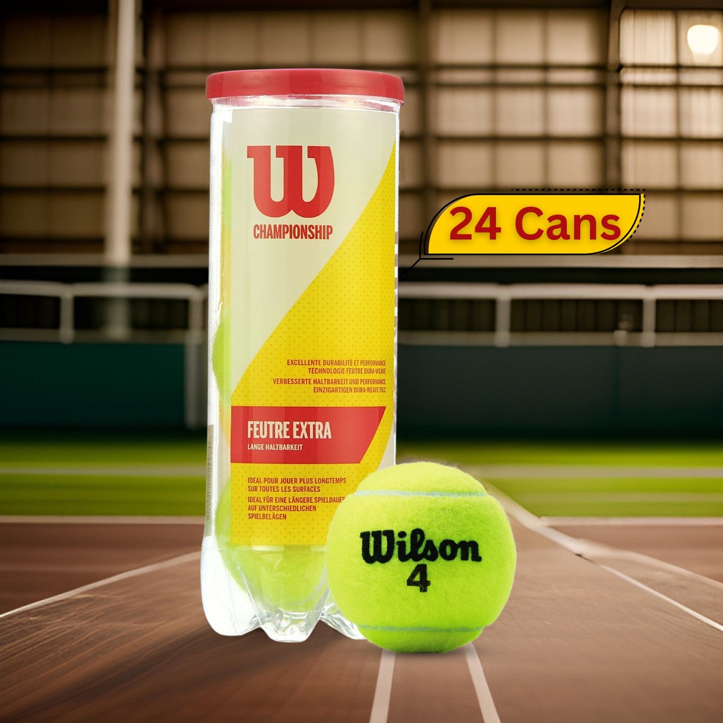 Wilson Four Championship Extra Duty Tennis Balls Carton, 24 Cans - Best Price online Prokicksports.com