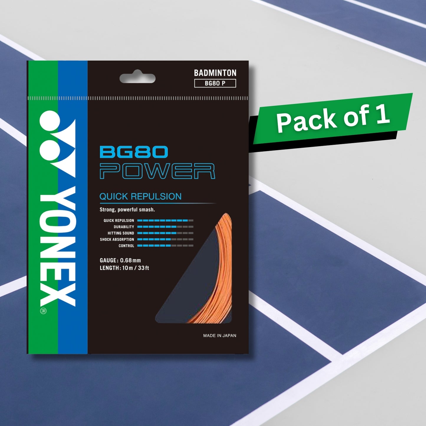 Yonex BG80 Power Badminton Strings, 0.68mm - Best Price online Prokicksports.com