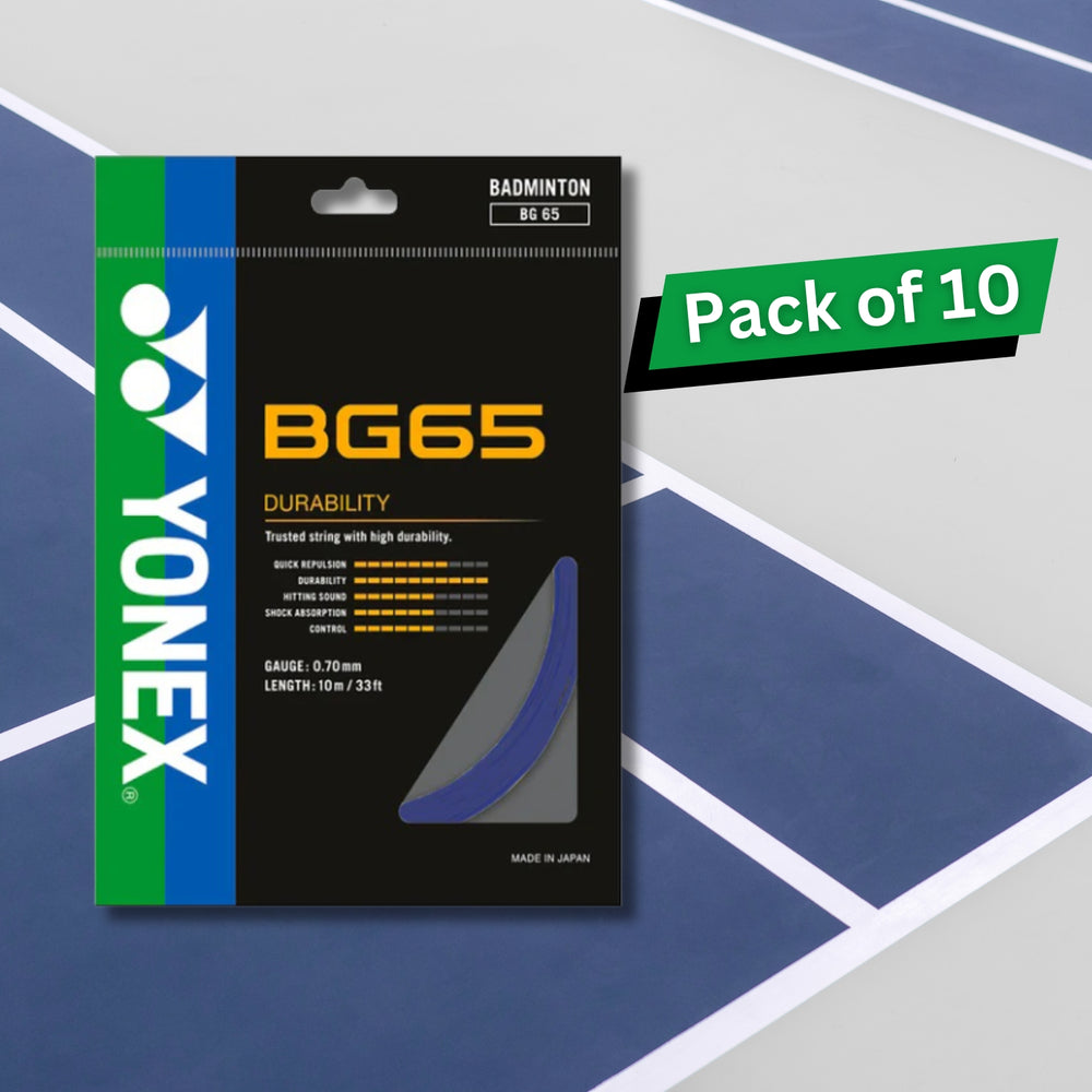 Yonex BG 65 Badminton Strings – 0.70mm Gauge, 10m Set, Pack of 10 (Durable Multifilament Nylon for All-Round Play) - Best Price online Prokicksports.com
