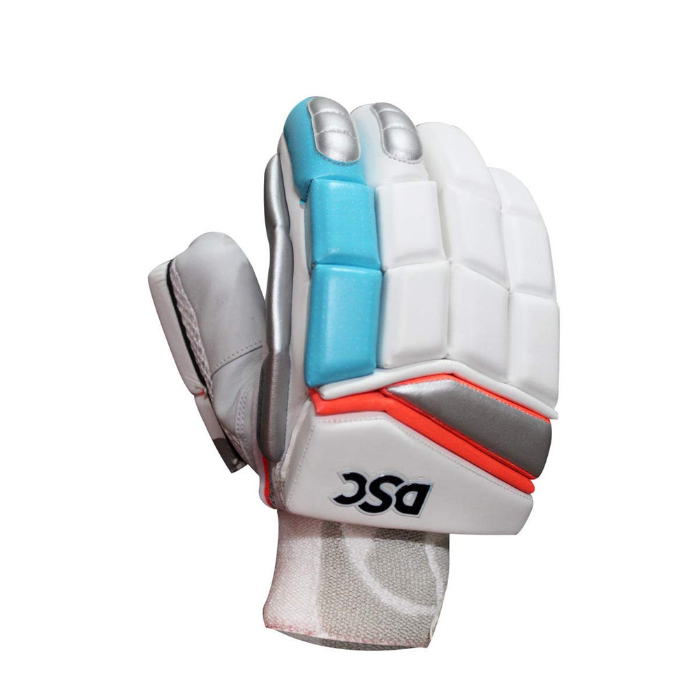 DSC Intense Passion Leather Cricket Batting Gloves (Youth Left Hand, White-Turquoise) – High-Impact Protection & Breathable Leather Gloves - Best Price online Prokicksports.com