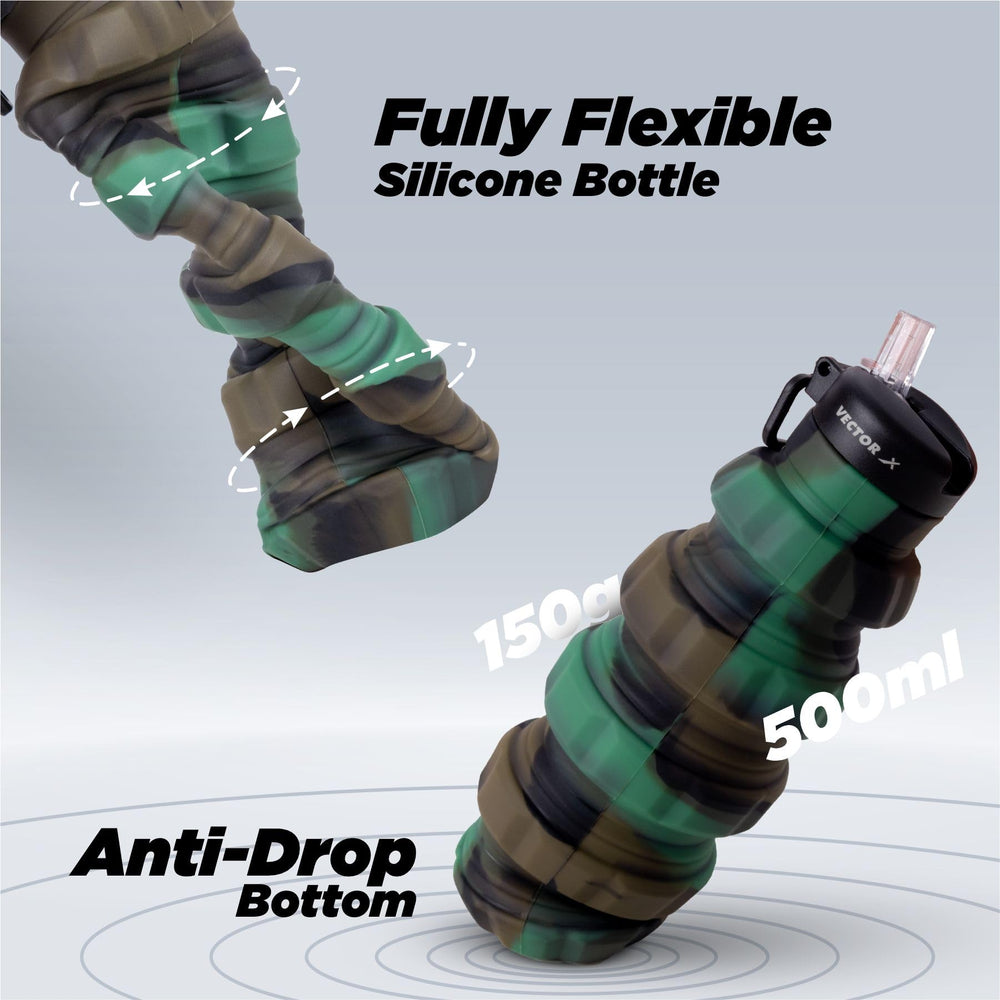 Vector X 500ML Foldable Silicone Water Bottle | Leak-Proof Cap with Lobster Hook | Ultra-Lightweight & Compact Hydration Bottle - Best Price online Prokicksports.com