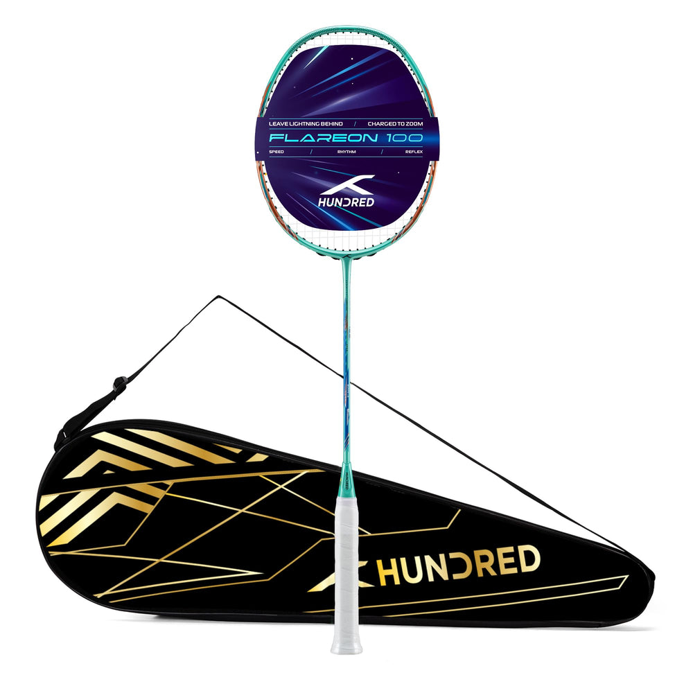 Hundred Flareon 100 Badminton Racket (Strung) | Carbon Fiber Frame | Speed Racket for Fast Swings with Full Cover | Max Tension 30 lbs - Best Price online Prokicksports.com