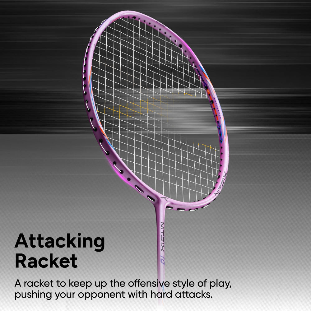 Hundred Nitrix 10 Badminton Racket (Strung) | Head-Heavy Carbon Fiber Attacking Racquet with Full Cover | Max Tension 30 lbs - Best Price online Prokicksports.com