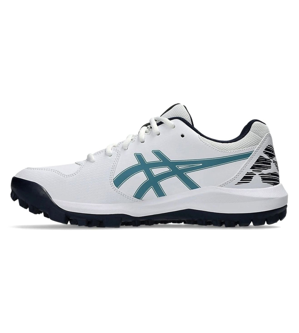 Asics Gel-Lethal Field 2 Men’s Cricket Shoes | White & Atlantis Blue, GEL Shock Absorption, Microfibre Leather Upper, Rubber Sole, Lightweight Comfort & Stability