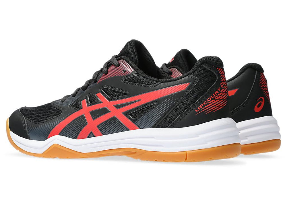 Asics Upcourt 5 Badminton Shoes | Black/Classic Red, Lightweight Design, Broad Mesh Paneling, Supportive Midfoot Overlays, Reinforced Toe & Heel Counter, Flexible Comfort Fit - Best Price online Prokicksports.com