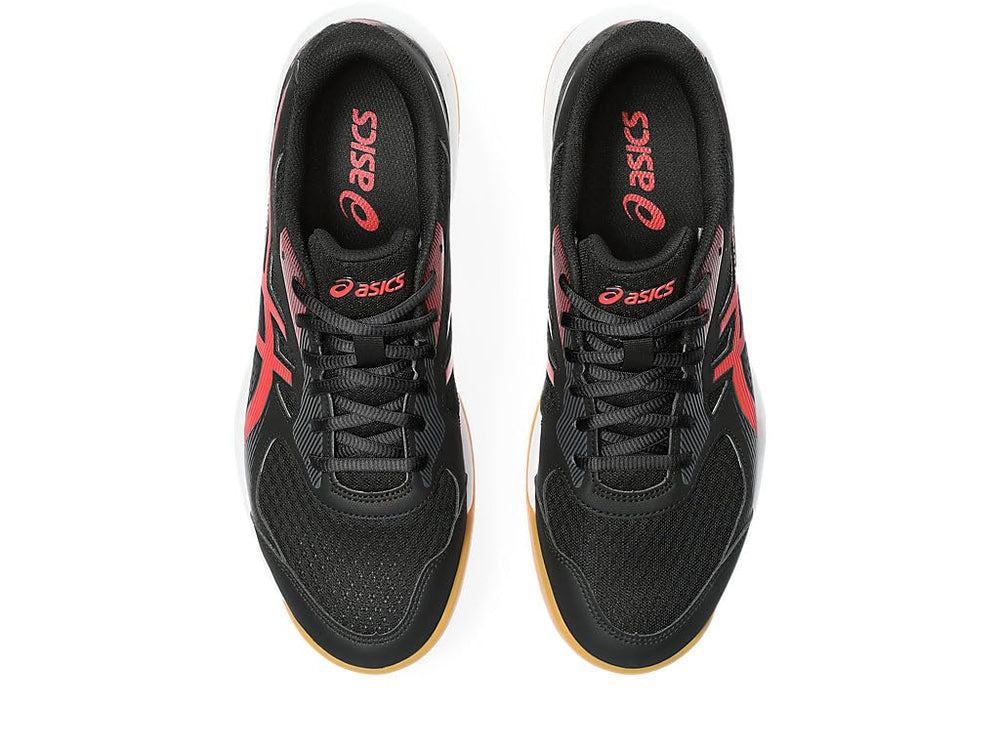 Asics Upcourt 5 Badminton Shoes | Black/Classic Red, Lightweight Design, Broad Mesh Paneling, Supportive Midfoot Overlays, Reinforced Toe & Heel Counter, Flexible Comfort Fit - Best Price online Prokicksports.com