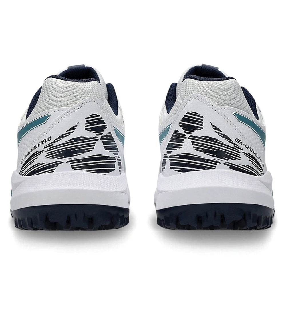 Asics Gel-Lethal Field 2 Men’s Cricket Shoes | White & Atlantis Blue, GEL Shock Absorption, Microfibre Leather Upper, Rubber Sole, Lightweight Comfort & Stability