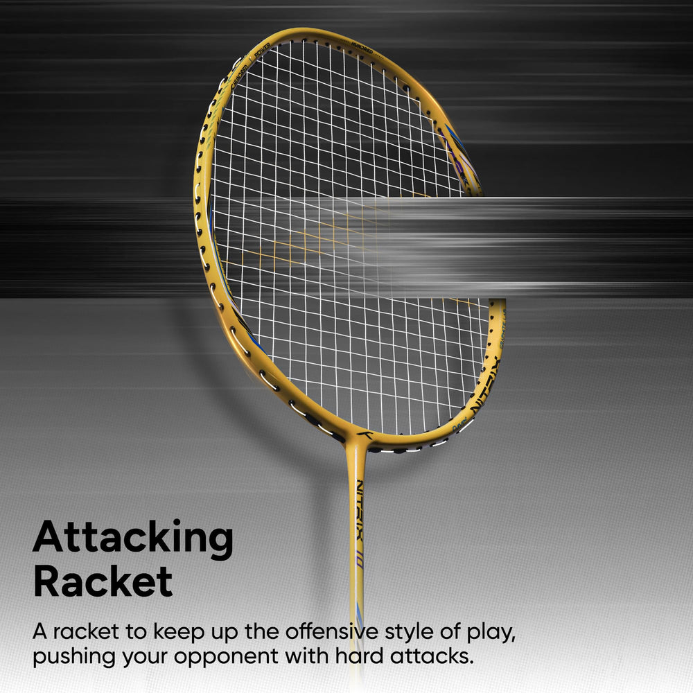 Hundred Nitrix 10 Badminton Racket (Strung) | Head-Heavy Carbon Fiber Attacking Racquet with Full Cover | Max Tension 30 lbs - Best Price online Prokicksports.com