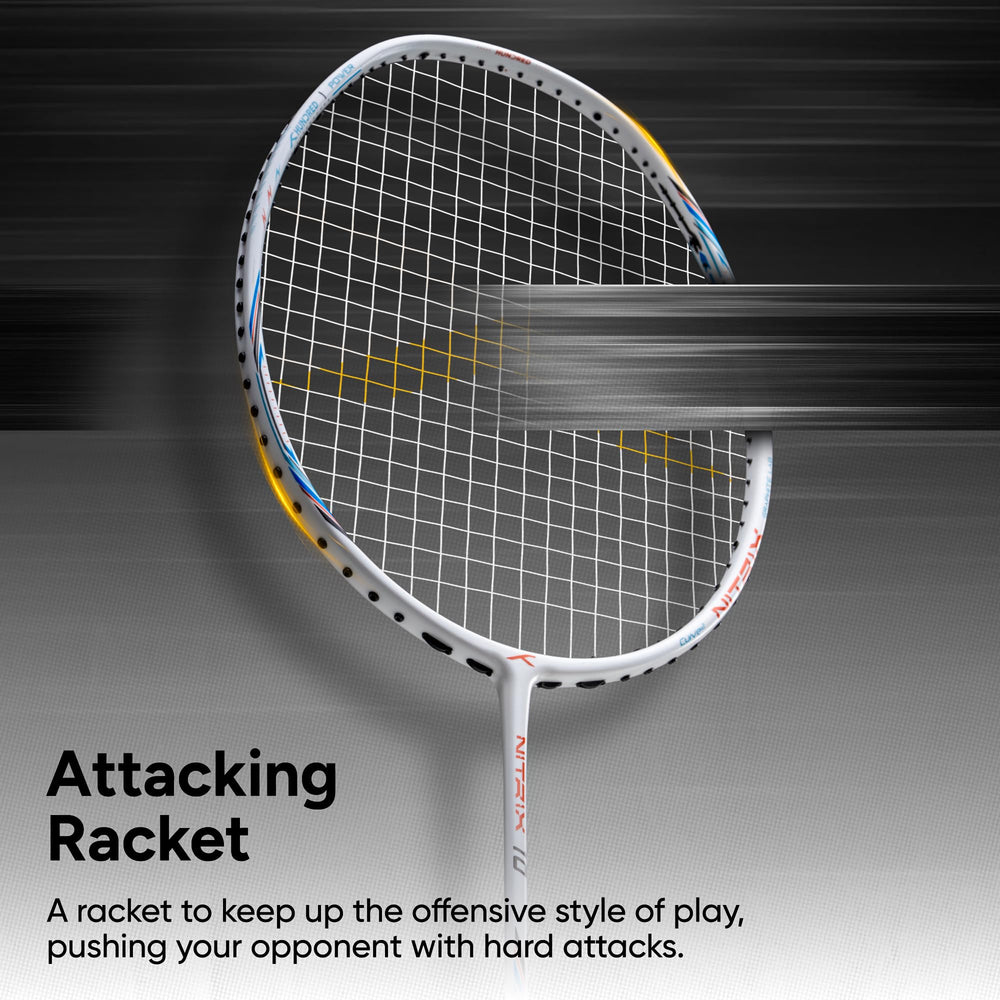 Hundred Nitrix 10 Badminton Racket (Strung) | Head-Heavy Carbon Fiber Attacking Racquet with Full Cover | Max Tension 30 lbs